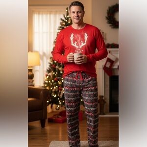 Wondershop Men's XL Red Antler Print Christmas Pajama Set 2 Piece